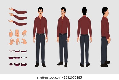 Professional Male Cartoon Character in Shirt  Sheet for 2D Vector Animation, 