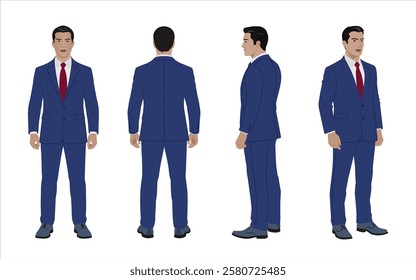 Professional male figures in formal clothing, various gestures and movements, suitable for business, work, and office themes.