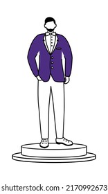 Professional male model in suit and bow tie semi flat color vector character. Standing figure. Full body person on white. Simple cartoon style illustration for web graphic design and animation