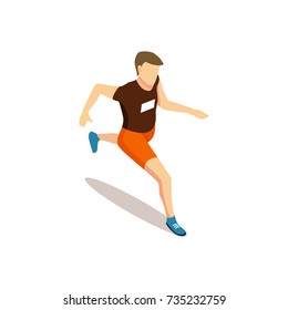 Professional male runner in comfortable sportswear does daily scamper isolated isometric 3d vector illustration on white background.