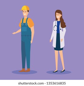 professional man builder and woman doctor