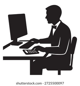 Un hombre profesional que trabaja diligentemente en una computadora y calculadora en su escritorio de oficina
