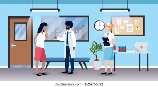 professional man doctor with patient diagnosis vector illustration