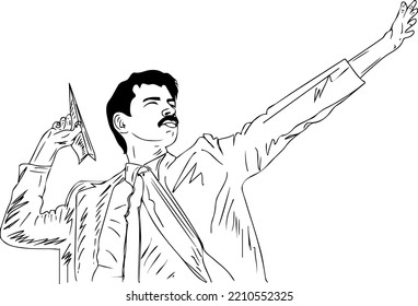 Professional man flying paper plane outline vector illustration, Sketch drawing of smiling businessman playing with paper airplane, Businessman throwing paper planes cartoon doodle drawing