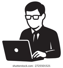 Hombre de Profesional en gafas trabajando diligentemente en una computadora portátil, representando la productividad y el uso de la tecnología
