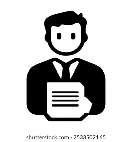 Profissional segurando documentos com uma expressão séria em um design minimalista, perfeito para temas de negócios e corporativos