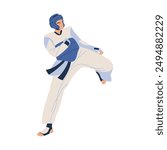 professional man practicing taekwondo isolated