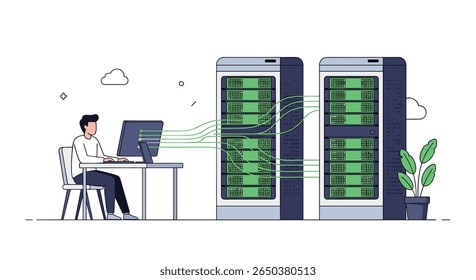 IT Professional Man Working on Computer Connected to Server Racks Data Storage Technology - Powered by Shutterstock - Get 15% off with code: PIKWIZARD15