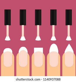 Manicure profissional diferentes formas de pregos. Manicura da unha. Design plano, ilustração vetorial, vetor.