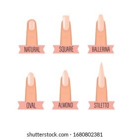 Professional manicure different shapes of nails. Types of fashion Different nail shapes. Various manicure