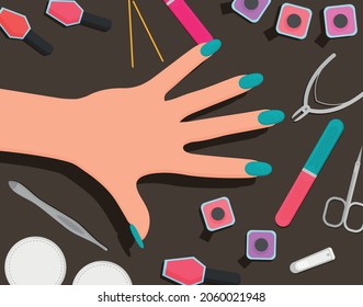Professional manicure poster in flat style. Nails manicure or hands with manicure
