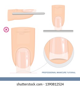 Professional Manicure Tutorial. The Perfect Nail Shape. Manicure Mistakes. Vector illustration