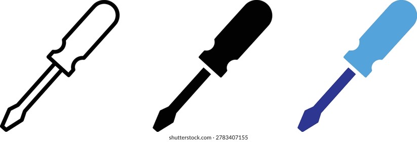 Professional manual screwdriver handtool vector illustration icon set for repair workshop