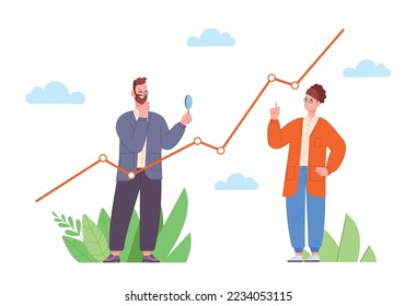 Professional market analyst. Stock trader looking, businessman financial advisor, analysis potential risk and opportunity expert forecast revenue growth vector illustration of successful analyzing