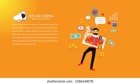 Professional marketing expert info graphic skills resume with work tools, equipment and icons