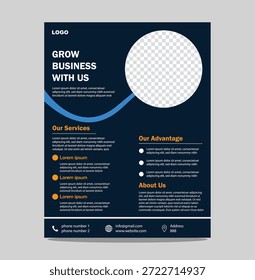 Professional Marketing Flyer Layout for Clear Message Delivery. A professional marketing flyer layout created to deliver messages with clarity and visual consistency. The structured design includes distinct areas for titles, supporting text, imagery, and call-to-action information. Balanced typography and clean spacing enhance readability across both print and digital formats. Ideal for promotional campaigns, updates, or informational distribution. The layout can be easily adapted to various themes while maintaining a refined and organized presentation. Suitable for posters, online promotions, and social media materials where clear communication is essential.

Corporate flyer template for business advertisement with placeholder text and contact information
