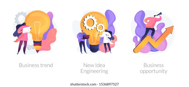 Professional marketing research, team collaboration, solutions search icons set. Business trend, design thinking, business opportunity metaphors. Vector isolated concept metaphor illustrations