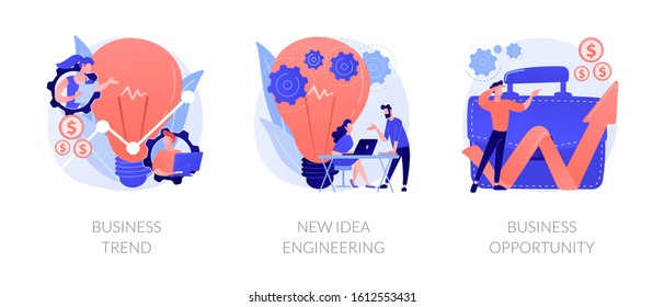 Professional marketing research, team collaboration, solutions search icons set. Business trend, design thinking, business opportunity metaphors. Vector isolated concept metaphor illustrations