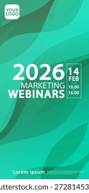 Profesional marketing webinars Vertical poster Plantilla. Ideal para seminarios de negocios en línea, eventos de bienestar, historias de marketing digital e invitaciones móviles con fondo verde menta.