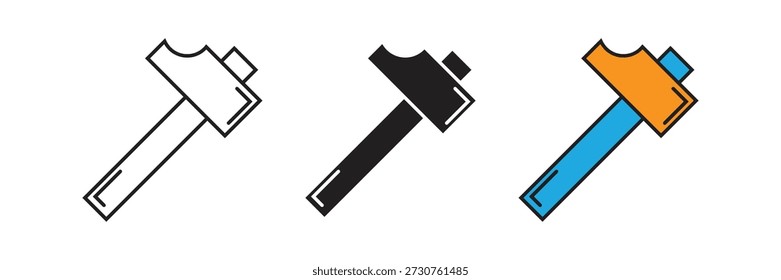 Professional masonry chisel or wood carving tool icons for carpentry, construction, and stone work, featuring three distinct graphic design styles.