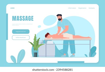 Professional massage therapists. People with spinal problems are treated with massage. Relaxing body warm-up. Vector illustration