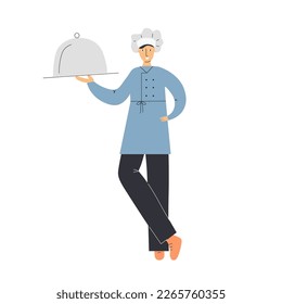 Professional master chef in uniform with plate
