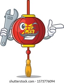 Professional Mechanic asian lantern mascot cartoon character style