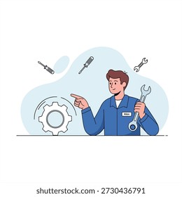 Professional Mechanic Explaining Technical Service and Maintenance