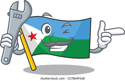 Professional Mechanic flag djibouti mascot cartoon character style