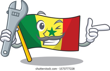 Professional Mechanic Flag Senegal mascot cartoon character style