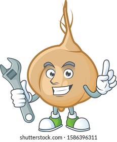 Professional Mechanic jicama mascot cartoon character style