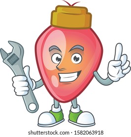 Professional Mechanic red christmas bulb mascot cartoon character style