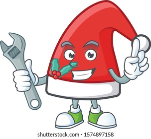 Professional Mechanic santa claus hat mascot cartoon character style