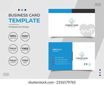 Professional Medical Doctor Healthcare Business Card Design - Double-Sided, Clean and Simple Horizontal Template with Vector Format.