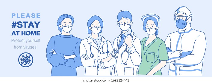 Professional Medical Doctors Wearing Protective Mask, Thay Saying 