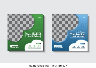 Professional medical healthcare service social media post template design.  Modern banner design template.