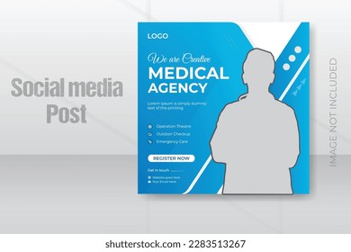 Professional medical healthcare social media post template design or creative health business promotion banner for hospital.