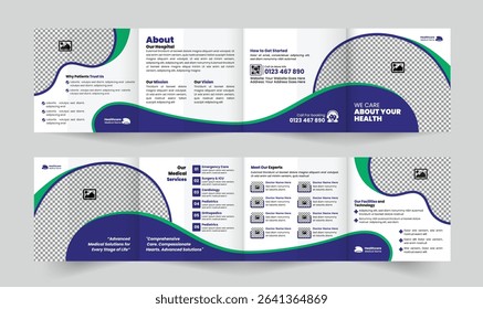 Professional Medical and Healthcare Square Four-Fold Brochure Design Template, perfect for clinics, hospitals, and health service promotions. Fully editable and print-ready