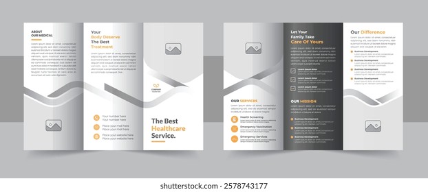 Professional medical healthcare trifold brochure design template, Modern business or company trifold brochure leaflet. Medical brochure design templates modern with colorful A4 size tri-fold brochure