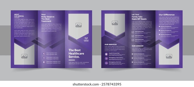 Professional medical healthcare trifold brochure design template, Modern business or company trifold brochure leaflet. Modern trifold business brochure template