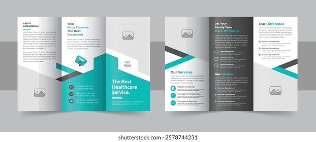 Professional medical healthcare trifold brochure design template, Modern business or company trifold brochure leaflet. Medical, dental trifold brochure template design