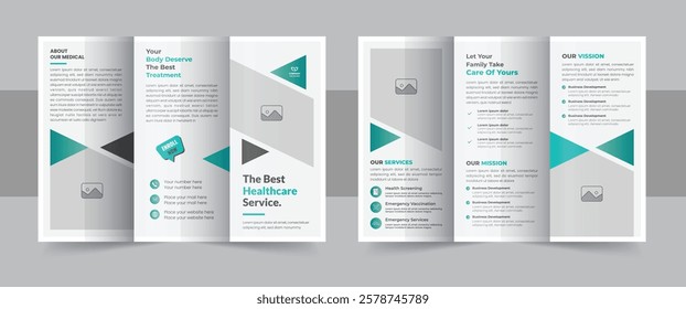 Professional medical healthcare trifold brochure design template, Modern business or company trifold brochure leaflet. Tri fold medical brochure. Collection of folded brochures, annual report