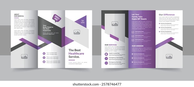 Professional medical healthcare trifold brochure design template, Modern business or company trifold brochure leaflet. Medical or Hospital tri-fold brochure design template