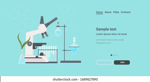 professional medical laboratory microscope with glass test tubes scientific research equipment biology science education concept horizontal copy space vector illustration