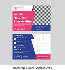 Diseño de postal médica de Profesional para marketing de atención médica. Diseño moderno y limpio con espacio personalizable. Ideal para promover servicios, consejos de salud o recordatorios de citas".

