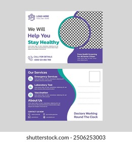 Diseño de postal médica de Profesional para marketing de atención médica. Diseño moderno y limpio con espacio personalizable. Ideal para promover servicios, consejos de salud o recordatorios de citas".

