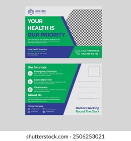 Diseño de postal médica de Profesional para marketing de atención médica. Diseño moderno y limpio con espacio personalizable. Ideal para promover servicios, consejos de salud o recordatorios de citas".

