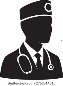 Professional medical practitioner in uniform with stethoscope. silhouette vector icon