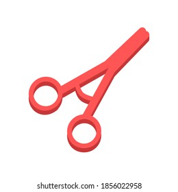 Professional medical scissor. Surgical instrument, medical clamp, hairstyle scissor icon. Medical equipment. 3d isometric scissor icon vector illustration.