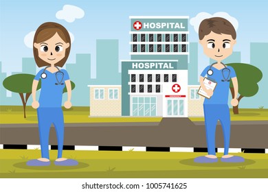 The  professional medical team for health life concept with cartoon, anime and background  - vector illustration Eps 10.